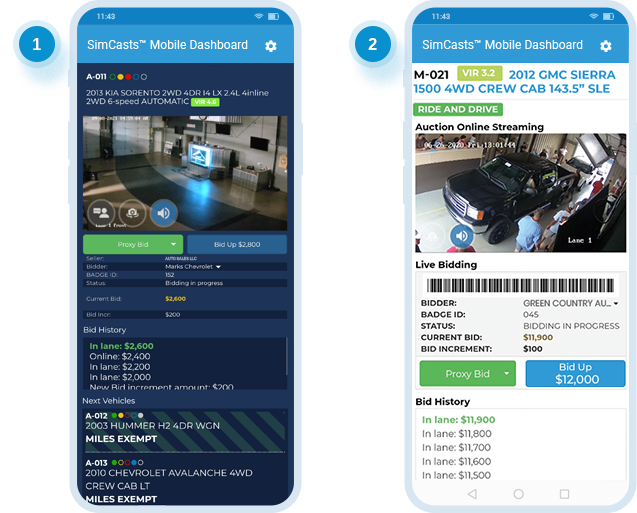 Auction Streaming SimCasts Mobile Dashboard
